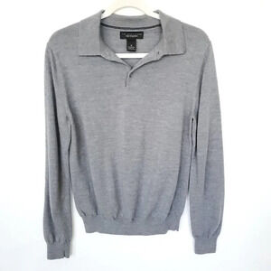 Bloomingdales The Men's Store Merino Wool Knit Sweater Size Medium Gray Collared